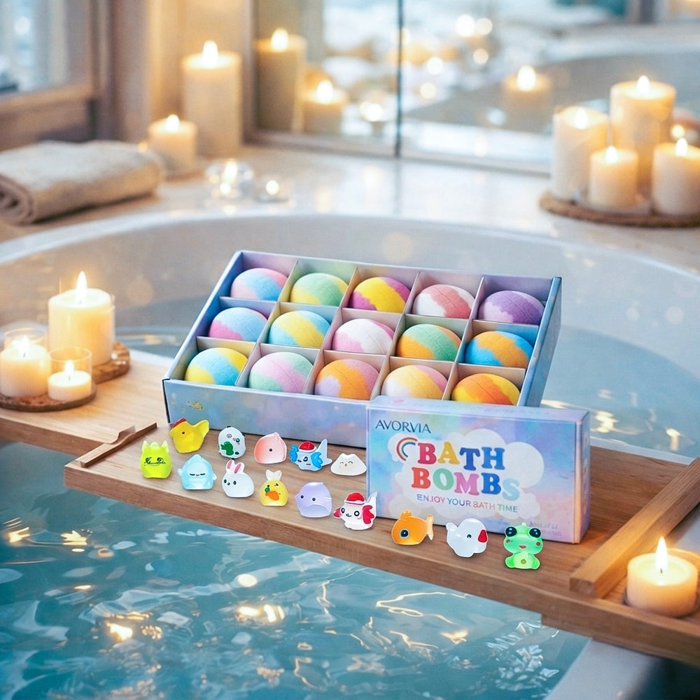 Organic Bath Bombs with Sea Salt – Kids Surprise Toy Set (15pcs)